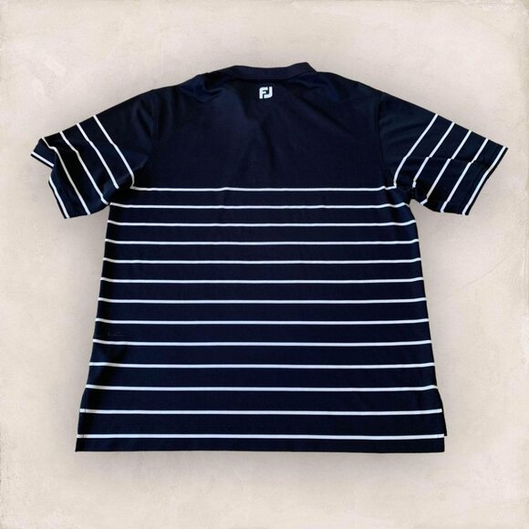 FootJoy Polo Shirt Men’s Size Large Blue White Stripes Golf Club Logo Preppy - Picture 5 of 5